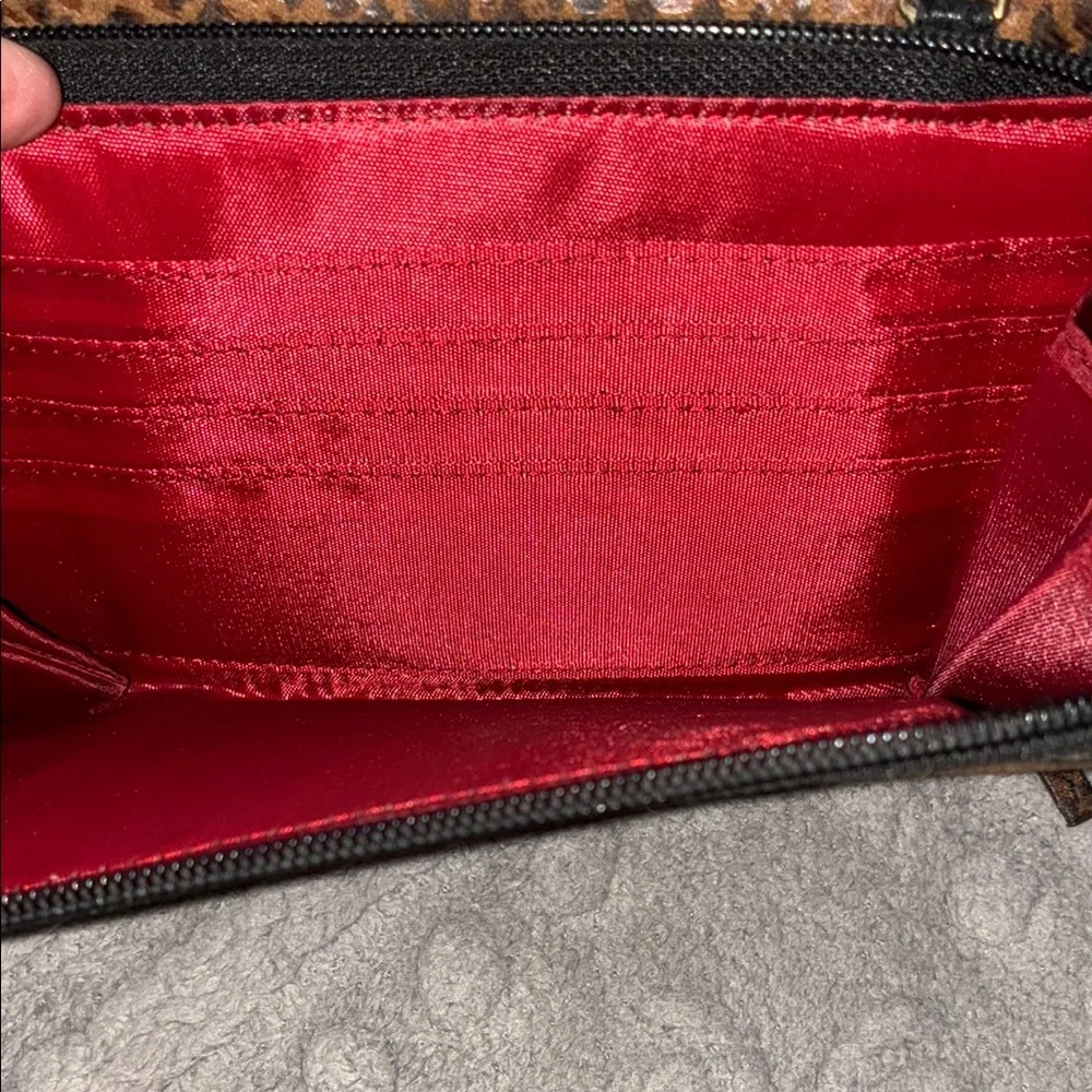 Brown and Black Leopard Print Clutch with Studded Trim